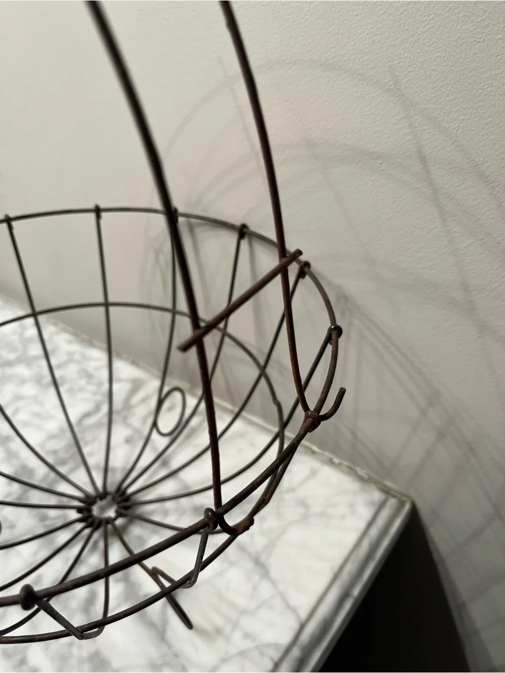 Vintage french style round wire gathering basket.